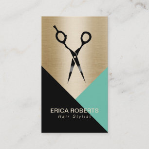 Hair Stylist Gold Green Black Modern Salon Business Card