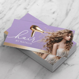 Hair Stylist Gold Hair Dryer Beauty Girl Salon #2 Business Card