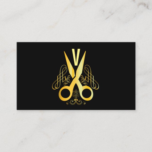 Hair Stylist Gold Scissor & Beauty Salon Business Card (Front)