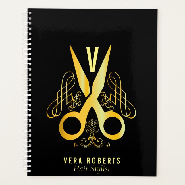 Hair Stylist Gold Scissor & Beauty Salon design Planner (Front)