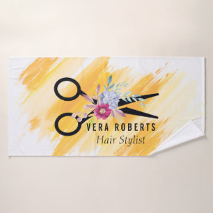Hair Stylist Gold Scissor & Beauty Salon Floral Bath Towel