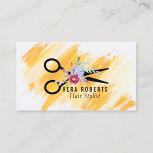 Hair Stylist Gold Scissor & Beauty Salon floral Business Card