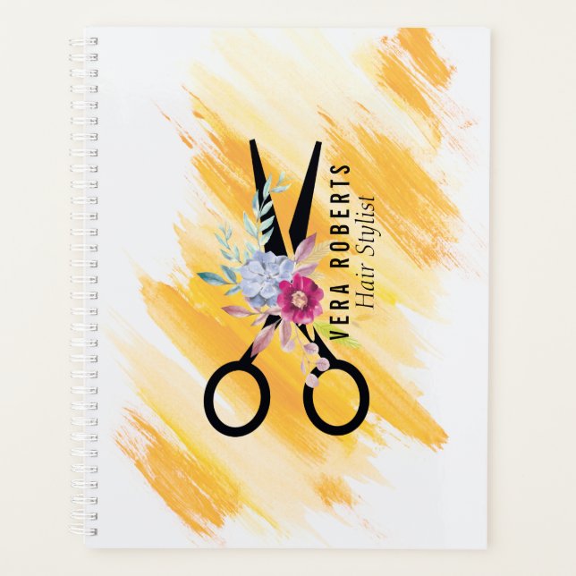 Hair Stylist Gold Scissor & Beauty Salon floral Planner (Front)