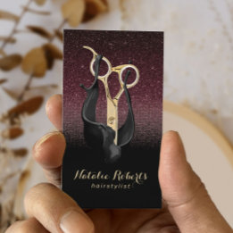Hair Stylist Gold Scissor Burgundy Red Black Ombre Business Card