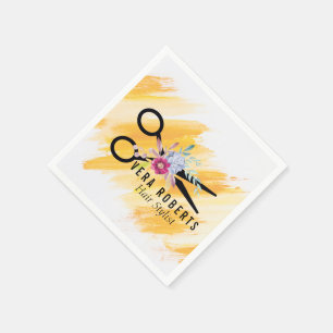 Hair Stylist Gold Scissor Floral Napkin