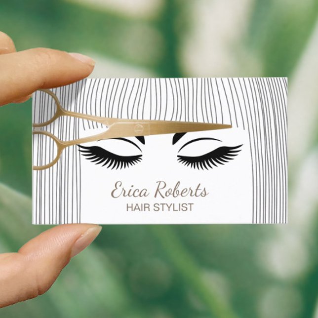 Hair Stylist Gold Scissor & Girl Beauty Salon Business Card (Creator Uploaded)