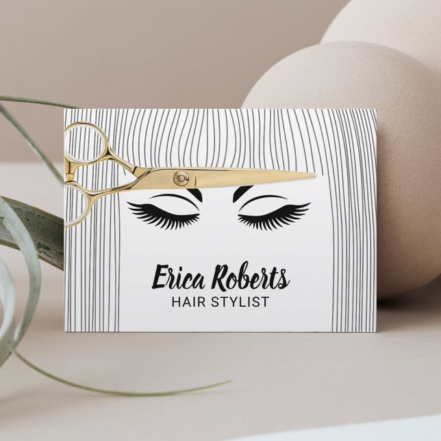 Hair Stylist Gold Scissor & Girl Hair Salon Business Card (Creator Uploaded)