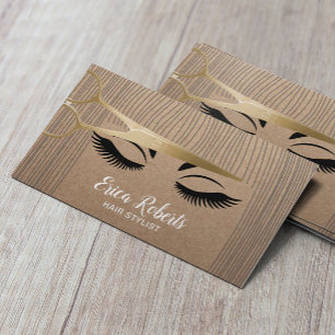 Hair Stylist Gold Scissor & Girl Rustic Kraft Business Card