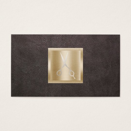 Hair Stylist Gold Scissor Logo Classy Leather Business Card