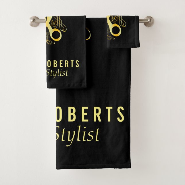 Hair Stylist Gold Scissor luxury & Beauty Salon Bath Towel Set (Insitu)