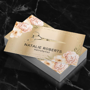 Hair Stylist Gold Scissor Modern Floral Business Card