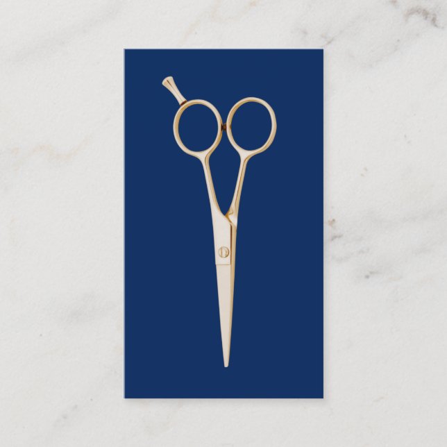 Hair Stylist Gold Scissor Navy Blue Minimaslit Business Card (Front)