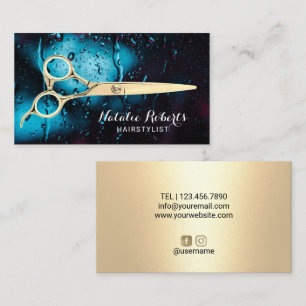 Hair Stylist Gold Scissor Rainy Window Salon Business Card