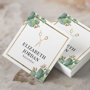 Hair Stylist Gold Scissor Salon Vintage Botanical Square Business Card