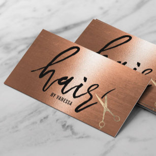 Hair Stylist Gold Scissor Typography Copper Business Card