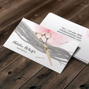 Hair Stylist Gold Scissor Watercolor Beauty Salon Business Card