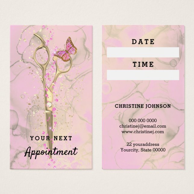 hair stylist gold scissors appointment card (Front & Back)