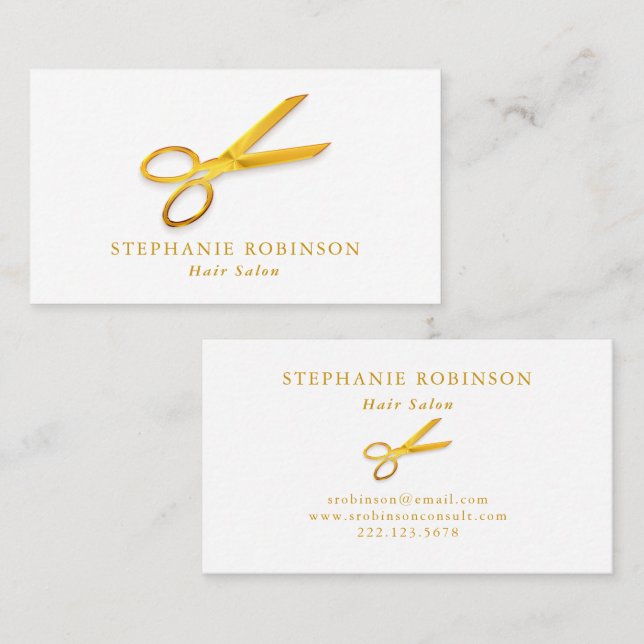 Hair Stylist Gold Scissors Barber Custom Business Card (Front/Back)