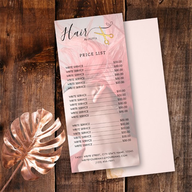 Hair Stylist Gold Scissors Blush Pink Price List Rack Card (Creator Uploaded)