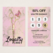 hair stylist gold scissors loyalty card