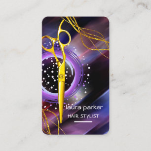 Hair Stylist Gold Scissors Purple Salon Spa Business Card