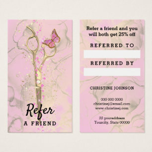 hair stylist gold scissors referral card