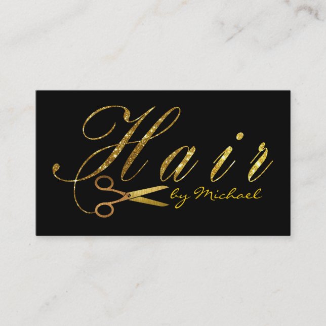 Hair Stylist Gold Scissors Script Appointment #14 Card (Front)