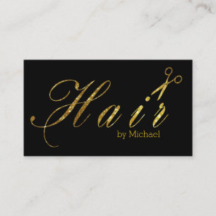 Hair Stylist Gold Scissors Script Salon #3 Business Card