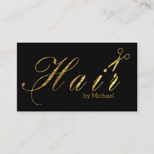 Hair Stylist Gold Scissors Script Salon #3 Business Card (Front)