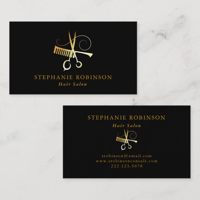 Hair Stylist Gold Script Barber Custom Business Card (Front/Back)