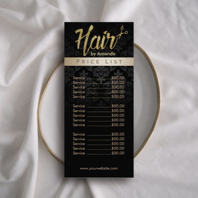 Hair Stylist Gold Script Beauty Salon Price List Rack Card (Creator Uploaded)