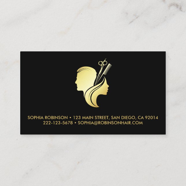 Hair Stylist Gold Script Scissors Unisex Custom Business Card (Back)