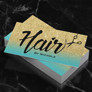 Hair Stylist Gold & Turquoise Glitter Appointment Card