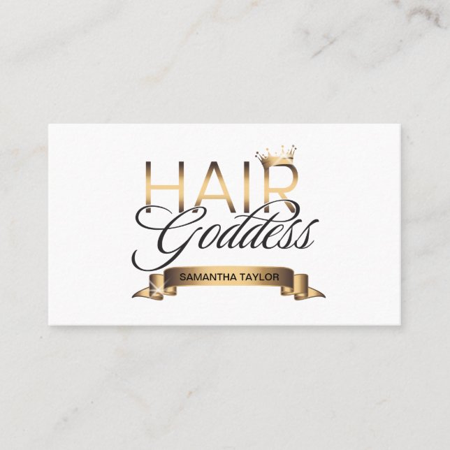 Hair stylist gold typography crown hairdresser bus business card (Front)