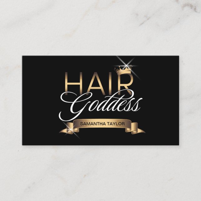 Hair stylist gold typography crown hairdresser business card (Front)