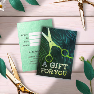 Hair Stylist Green Gold Scissors Gift Certificate
