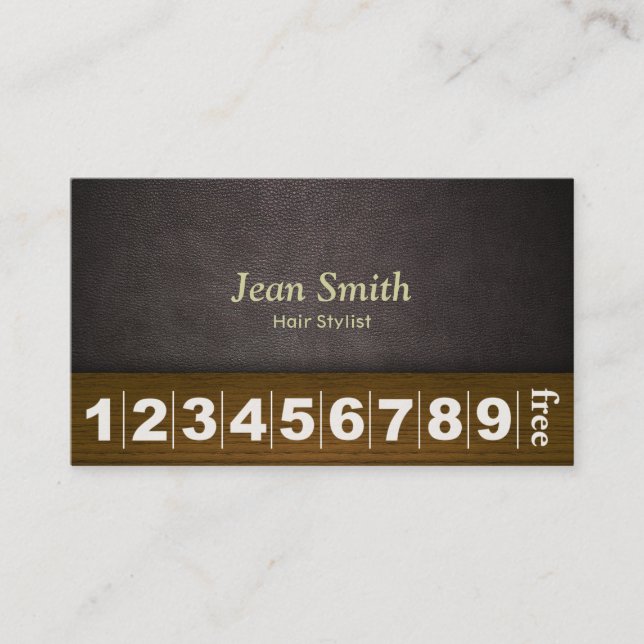 Hair Stylist Hair Salon Leather & Wood Loyalty Card (Front)