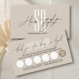 Hair stylist hair salon modern monogram initials loyalty card