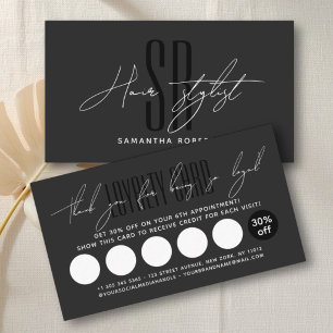Hair stylist hair salon modern monogram initials loyalty card