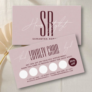 Hair stylist hair salon modern monogram initials loyalty card