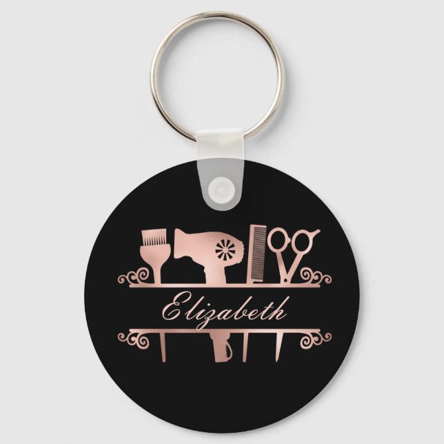 Hair stylist Hair Salon Monogram Rose Gold   Key Ring (Front)