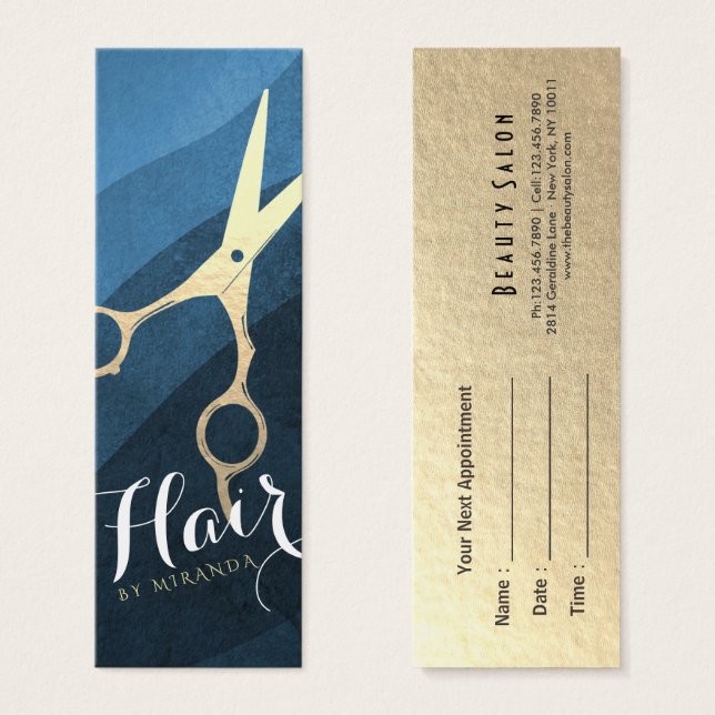 Hair Stylist Hairdresser Beauty Blue Gold Scissors (Front & Back)