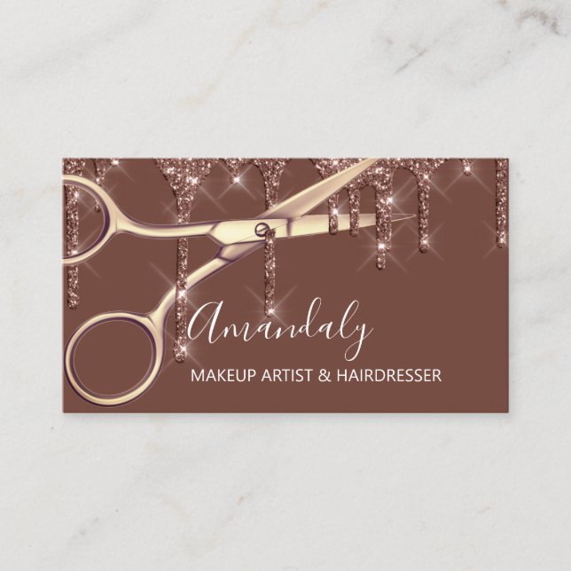 Hair Stylist Hairdresser Gold Scissors Coiffeur Business Card (Front)