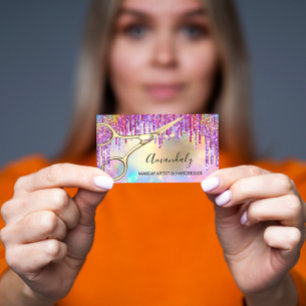 Hair Stylist Hairdresser Gold Scissors Holographic Business Card