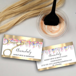 Hair Stylist Hairdresser Holograph Drips Scissors Business Card