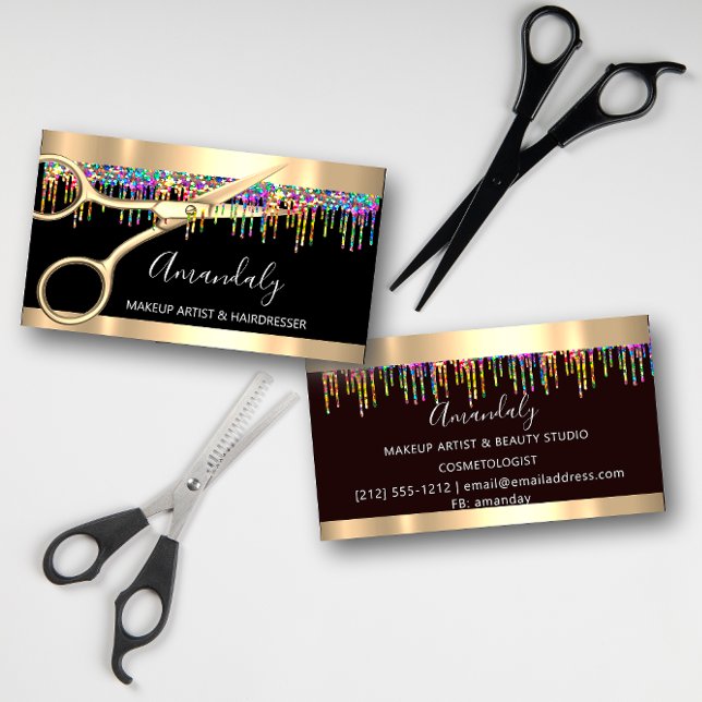 Hair Stylist Hairdresser Holograph Drips Scissors Business Card (Hair Stylist Hairdresser Holograph Drips Scissors Business Card)