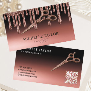 Hair Stylist Hairdresser Rose Gold Glitter QR Code Business Card