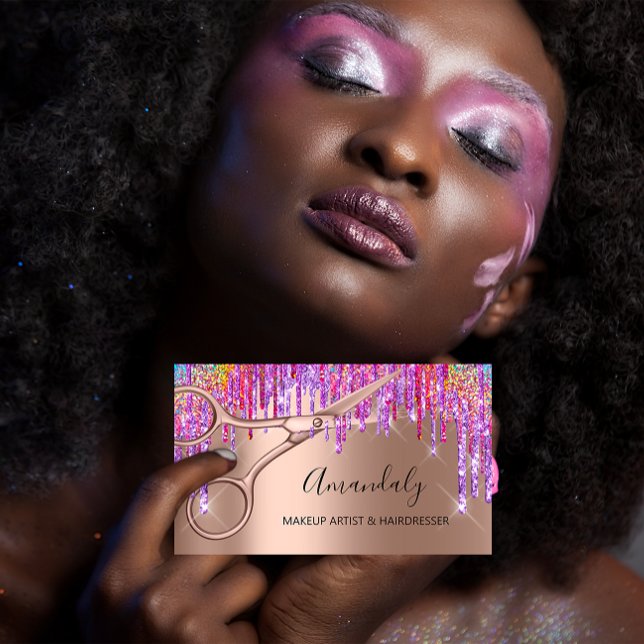 Hair Stylist Hairdresser Rose Gold Scissors Drip Business Card (Hair Stylist Hairdresser Rose Gold Scissors Drip Business Card)