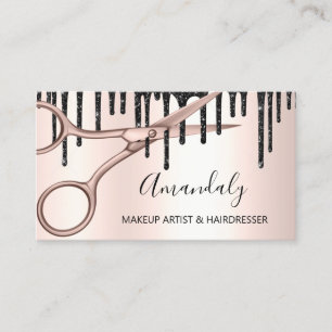 Hair Stylist Hairdresser Rose Gold Scissors QRCode Business Card