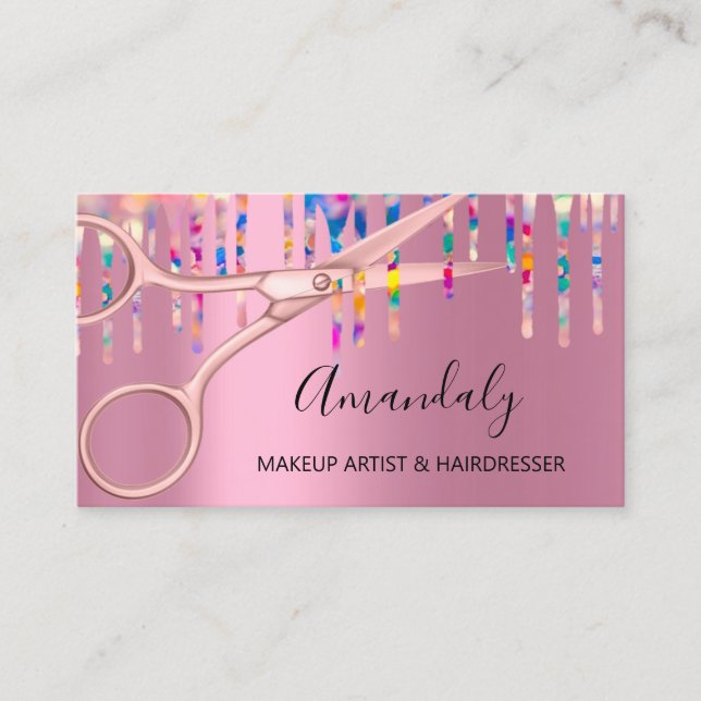 Hair Stylist Hairdresser Rose Holograph Scissors Business Card (Front)